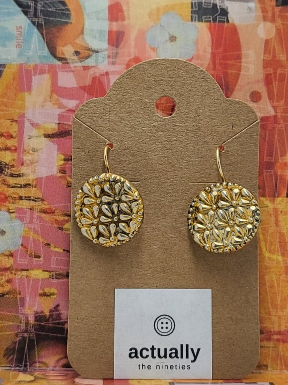 Earrings with vintage Todd Oldham Buttons 90s 24K Gold